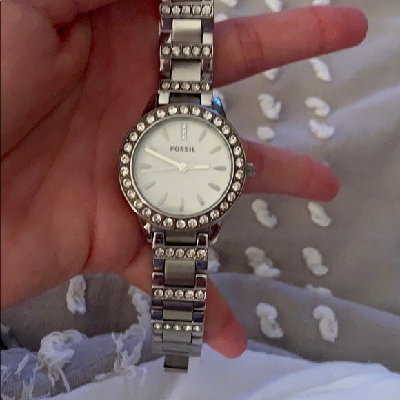 Fossil silver watch with rhinestones